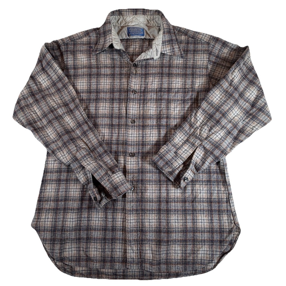 Vintage Sir Pendleton Virgin Wool Shirt Mens XL Brown Long Sleeve Plaid USA